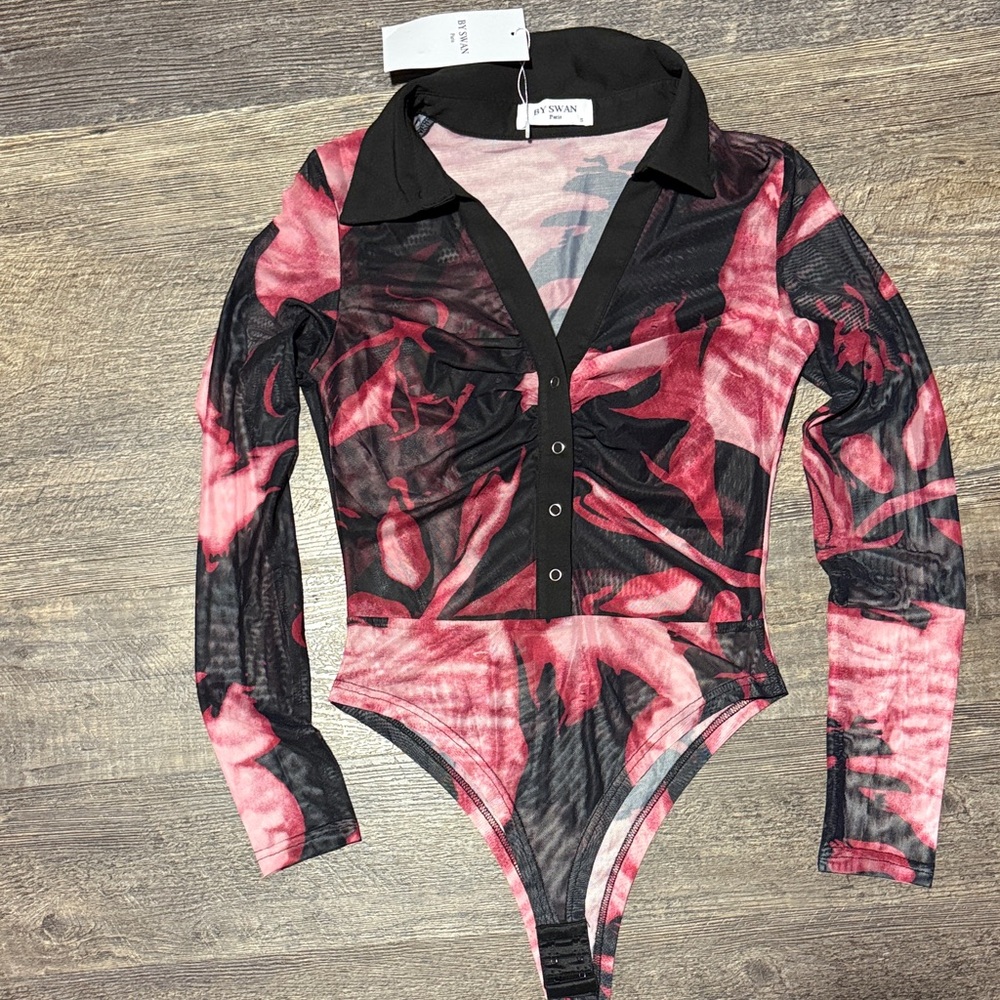 Stylish Pink, Red and Black One Piece bodysuit . Size S